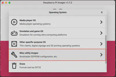 Selecting the &lsquo;Misc Utility Images&rsquo; option 