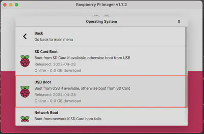 Selecting the &lsquo;USB Boot&rsquo; option